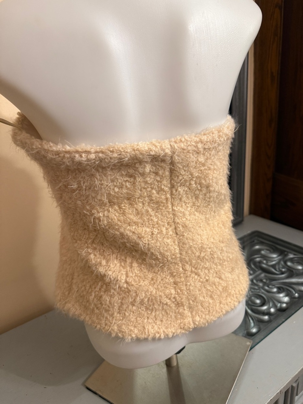 Zara Small Wool Blend Cream Bouclé Strapless Tube Top - Picture 4 of 9